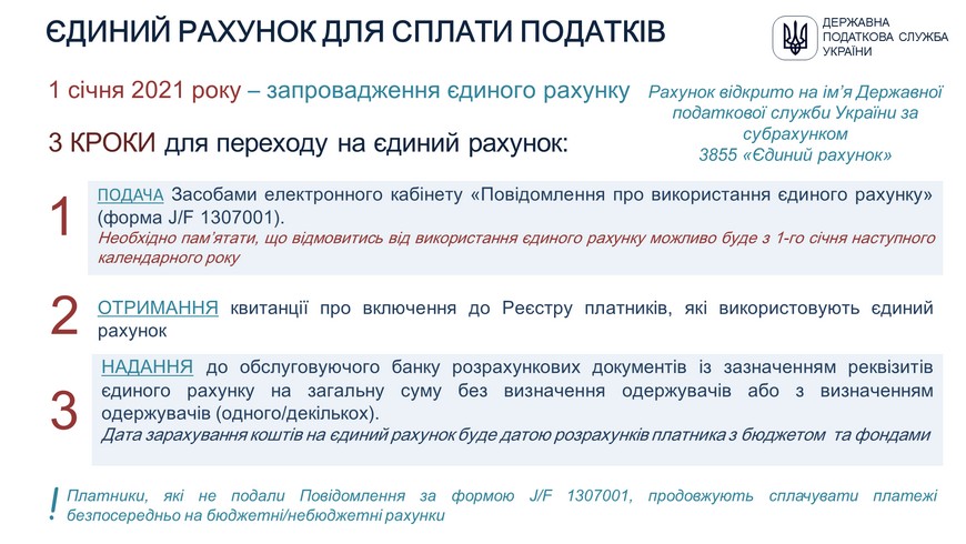 Запровадження єдиного рахунку для сплати податків